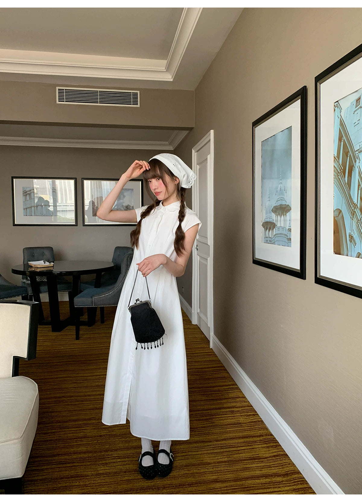 KANO Polo Collar Gentle Waist Long Skirt