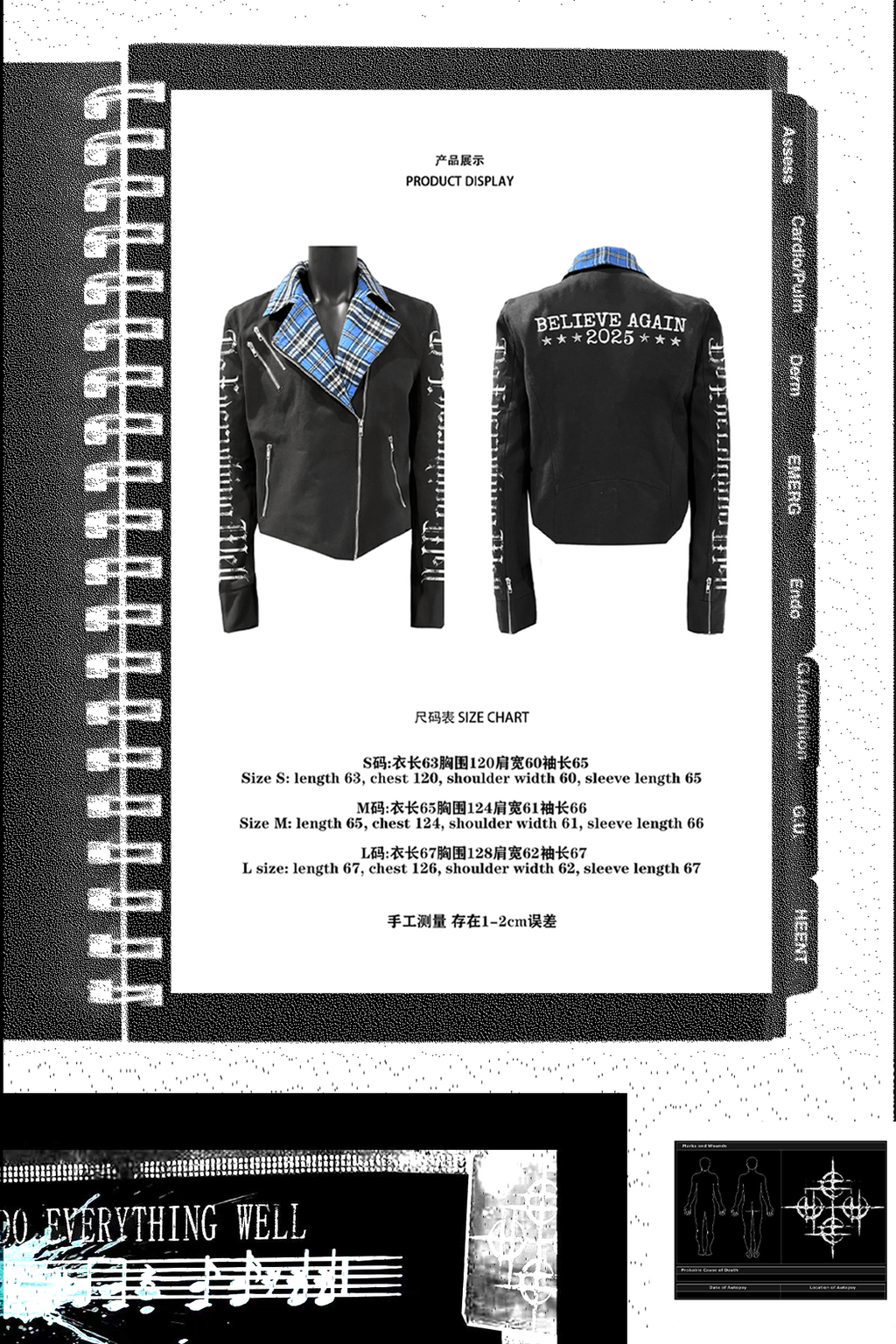 DETW 25ss * "greed" original heavy industry front shoulder diagonal placket zipper slim plaid splicing short wide jacket