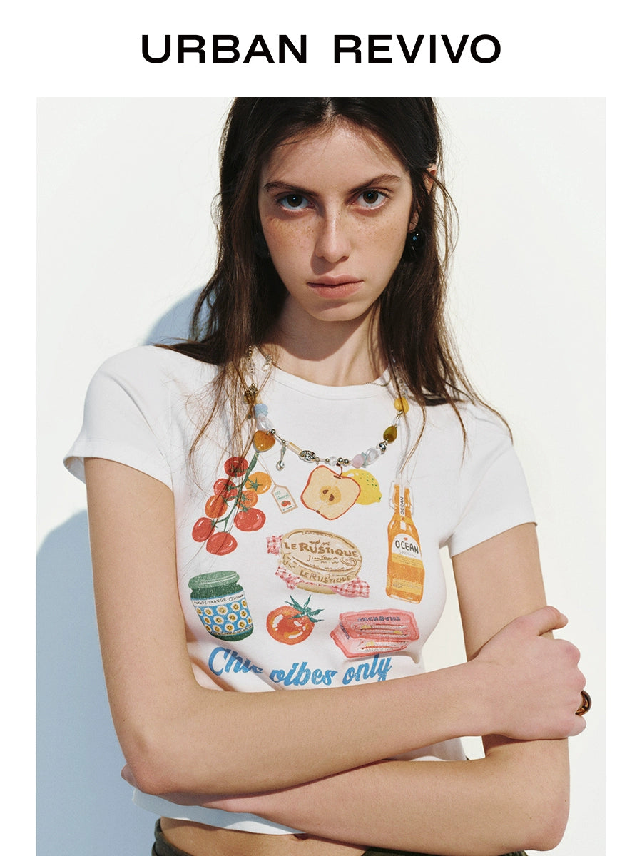 URBAN REVIVO Luli Fun Casual Print Short Slim Tee