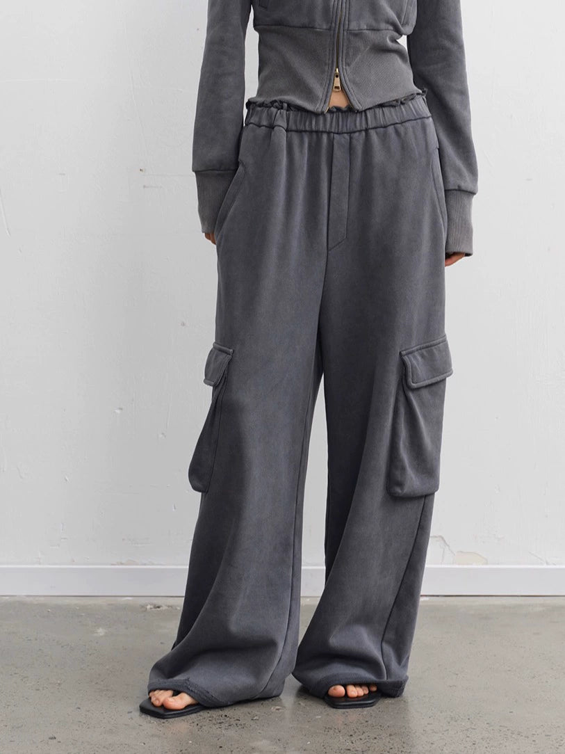 LINY LIBERTY Removable Fur Collar Short Sweater Casual Sweatpants Set