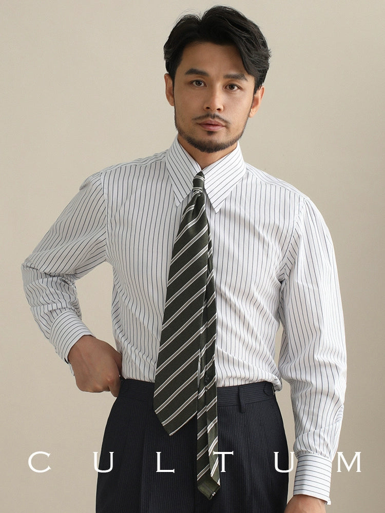 CULTUM Long Pointed Neck Blue Striped Shirt