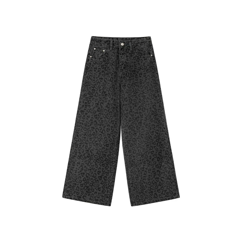 KANO Leopard Straight Wide Leg Jeans