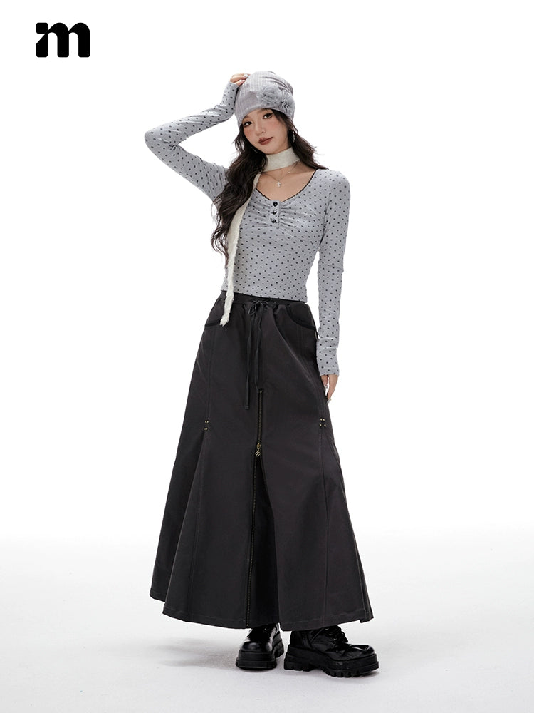 IMONE Adjustable Zipper Elastic Waist Tooling Skirt