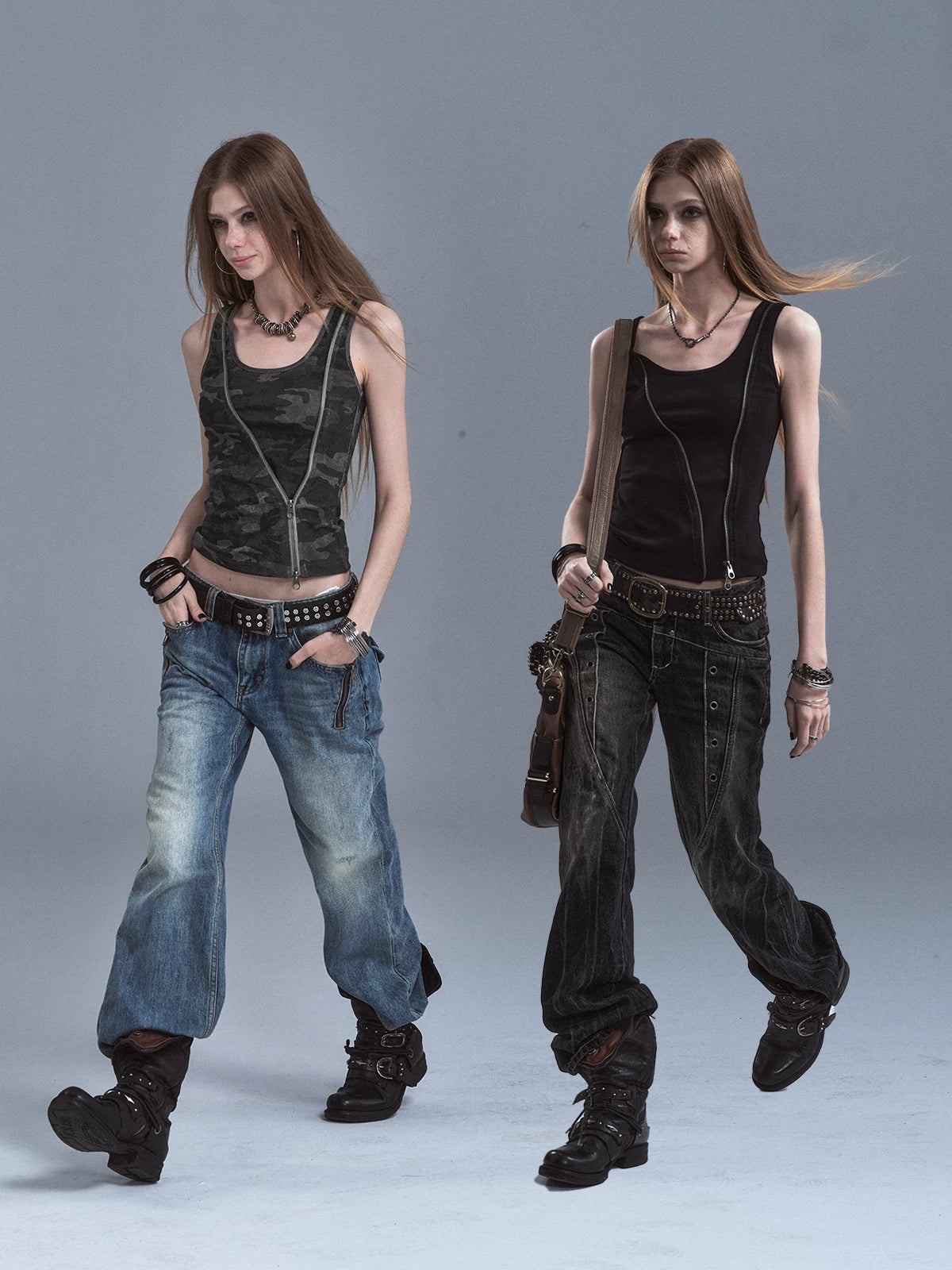 WearAndtear Diagonal Zipper Two Wear Waist Camouflage Suspenders