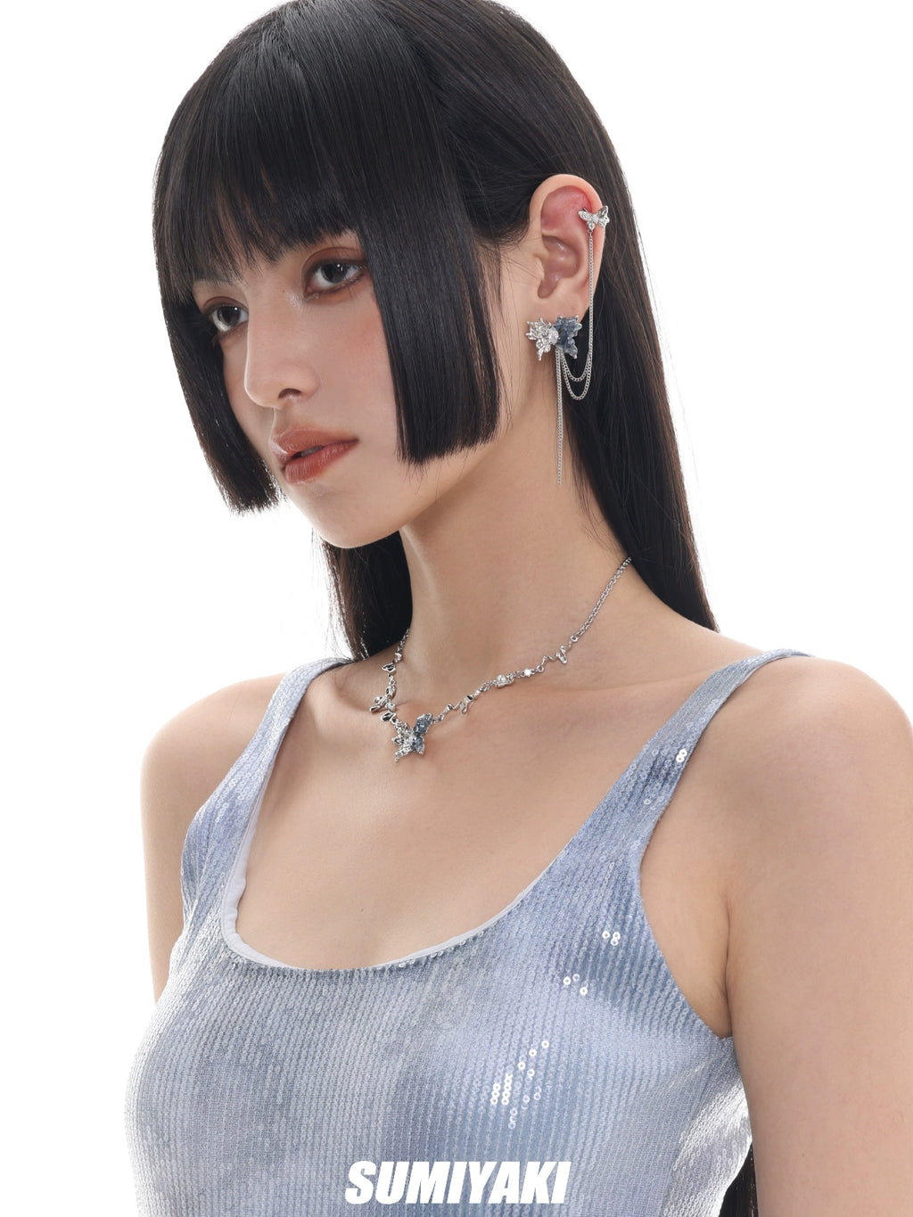 SUMIYAKI Three-dimensional Broken Diamond Gradual Change Bingyuan Butterfly Necklace