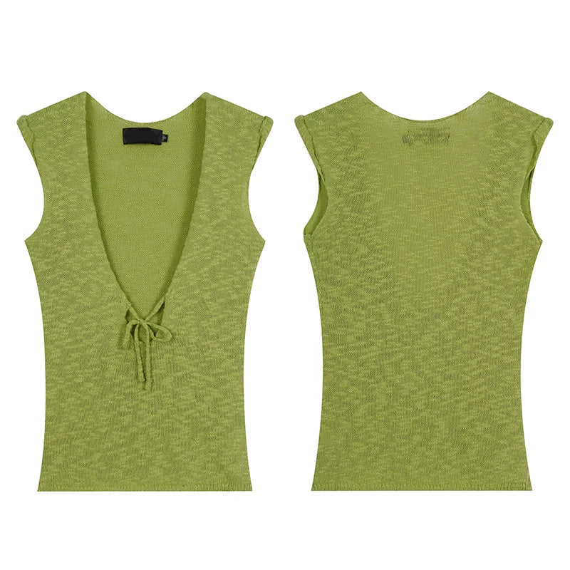EAHO V-neck Strap-on Knitted Sleeveless Vest