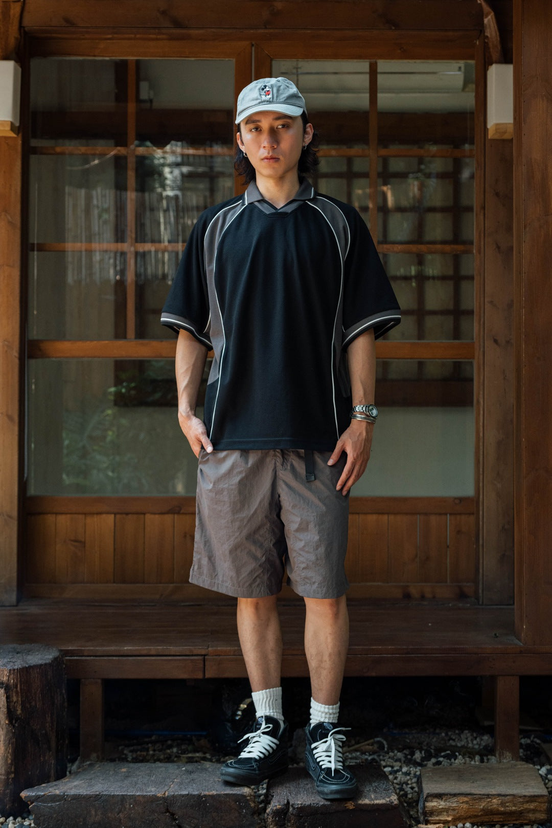 FGSS Splicing Japanese Loose Shoulder Lapel Tee