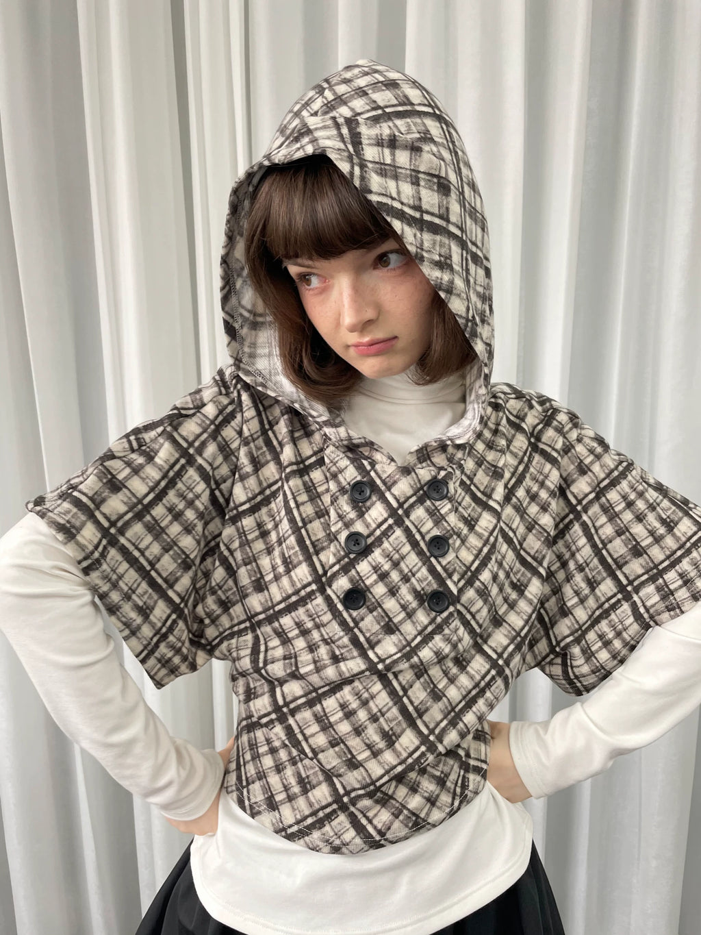 Loosesmell Striped Stacked Hooded Short-sleeved Sweater Jacket
