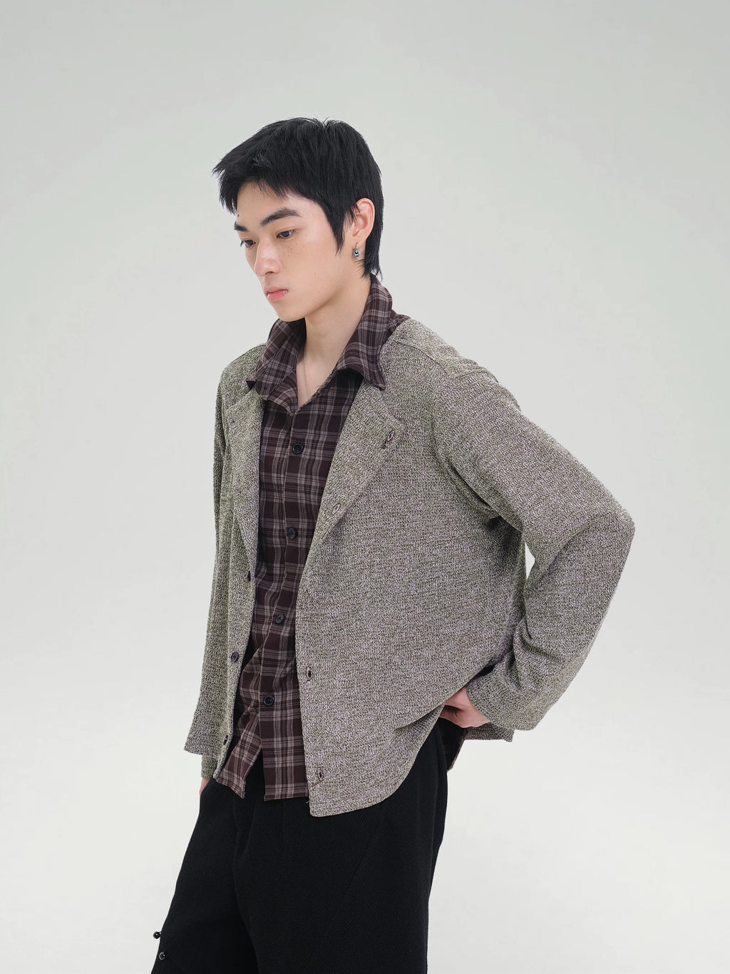 TZ Killer Stitching Double Neck Contrasting Plaid Shirt