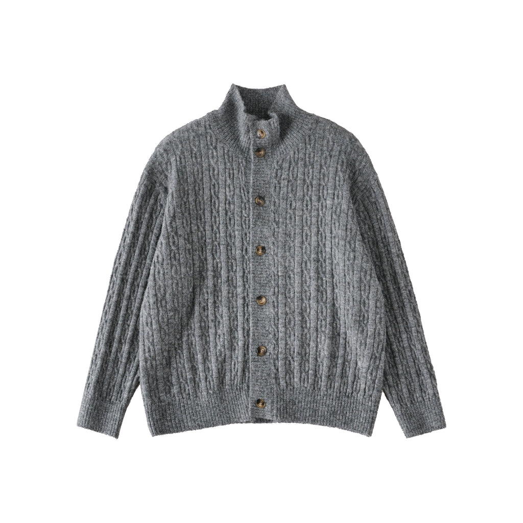 BUTTBILL Loose Casual Stand-up Collar Twisted Knitted Shirt Sweater