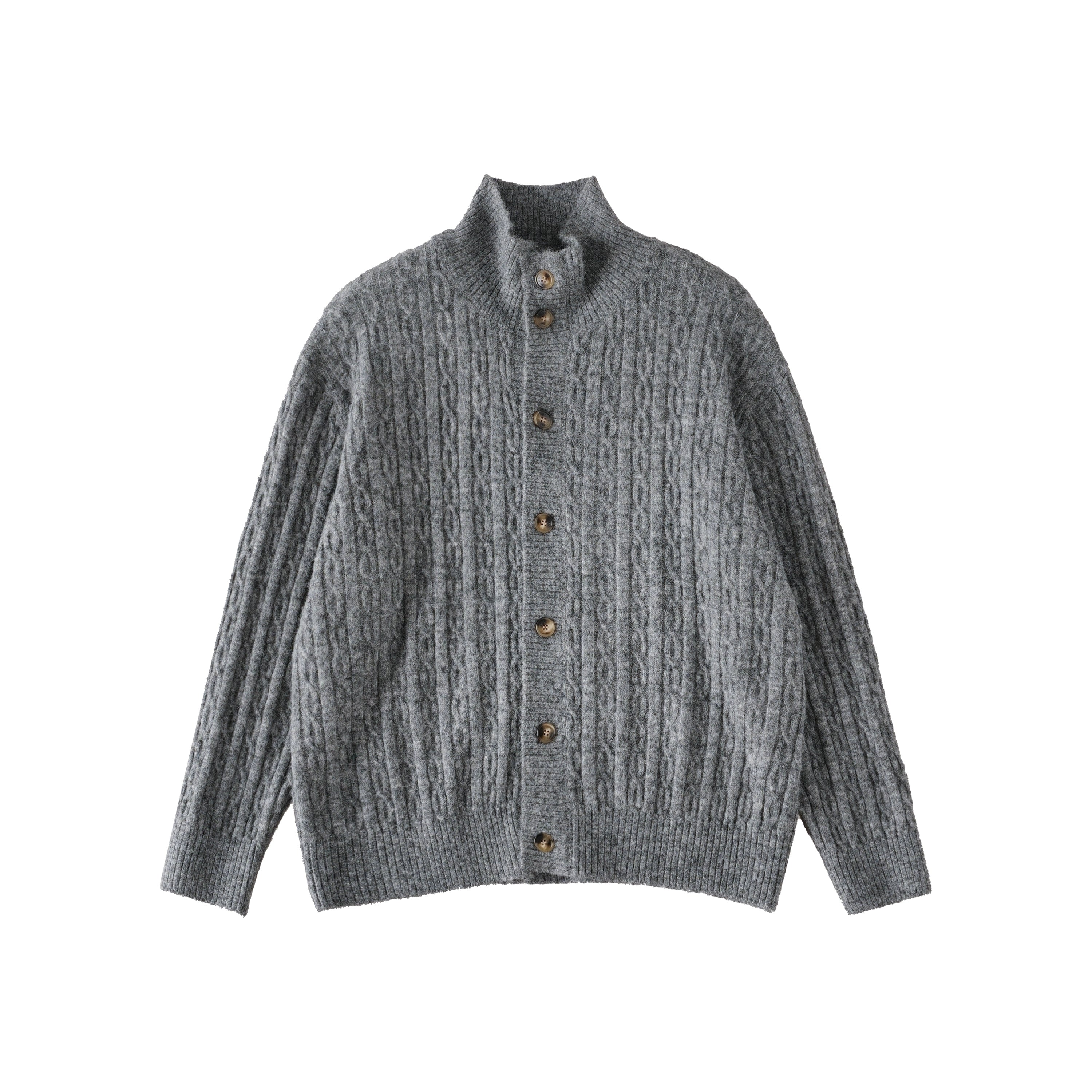 BUTTBILL Loose Casual Stand-up Collar Twisted Knitted Shirt Sweater