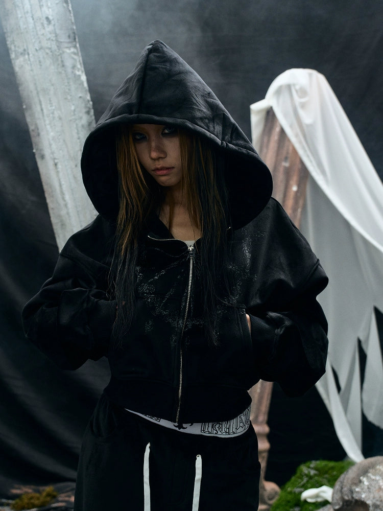 PAIKI Dark Wizard Hat Jacket Velvet Hooded Zip Sweater