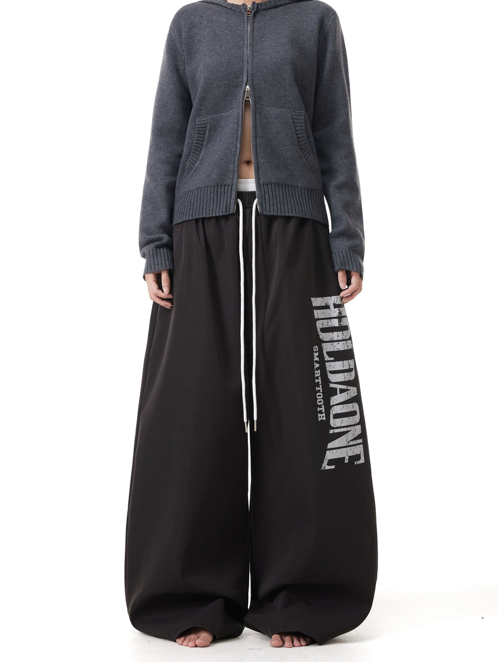 BTSG Letter Print Drawstring Slacks