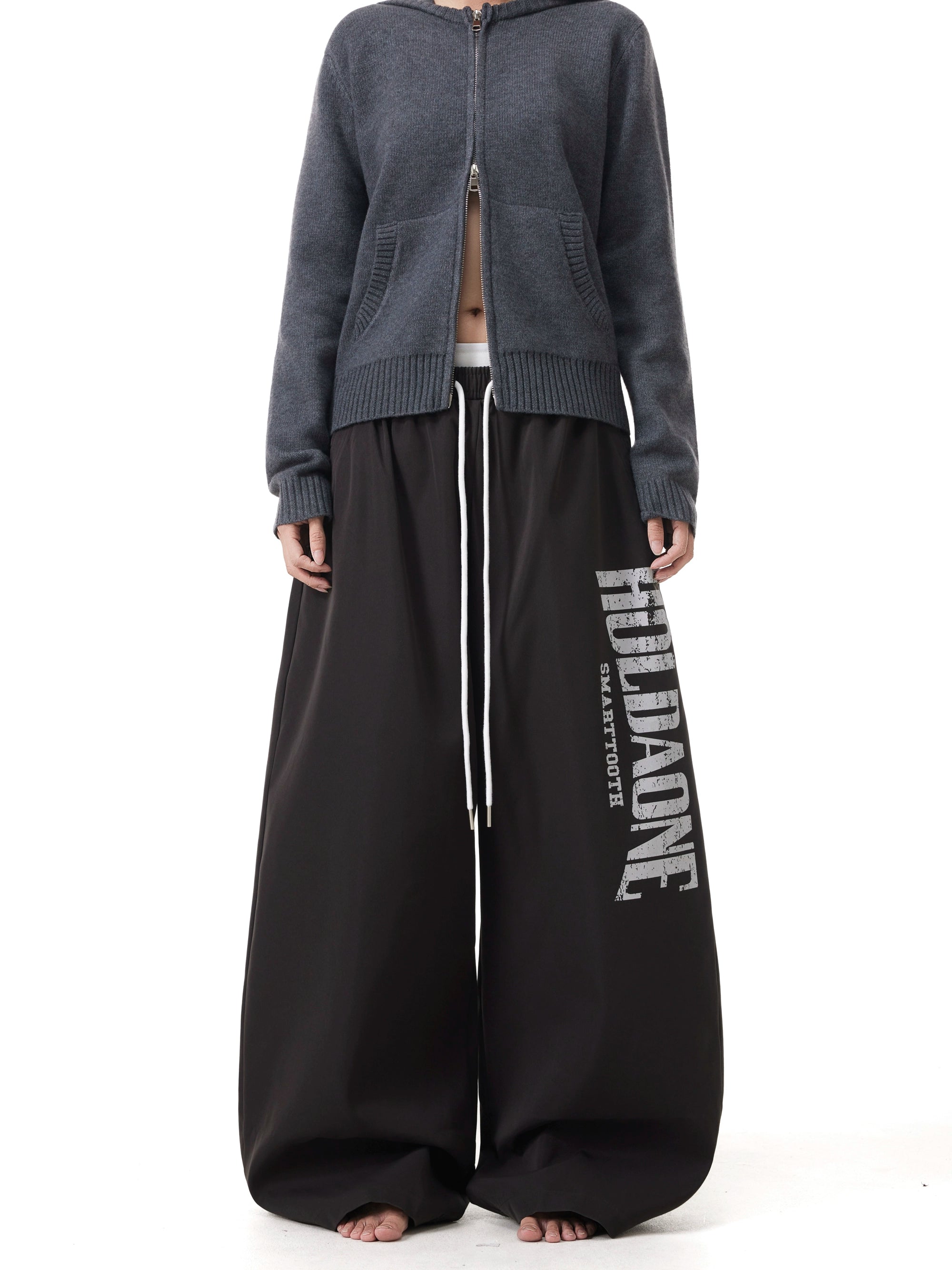 BTSG Letter Print Drawstring Slacks