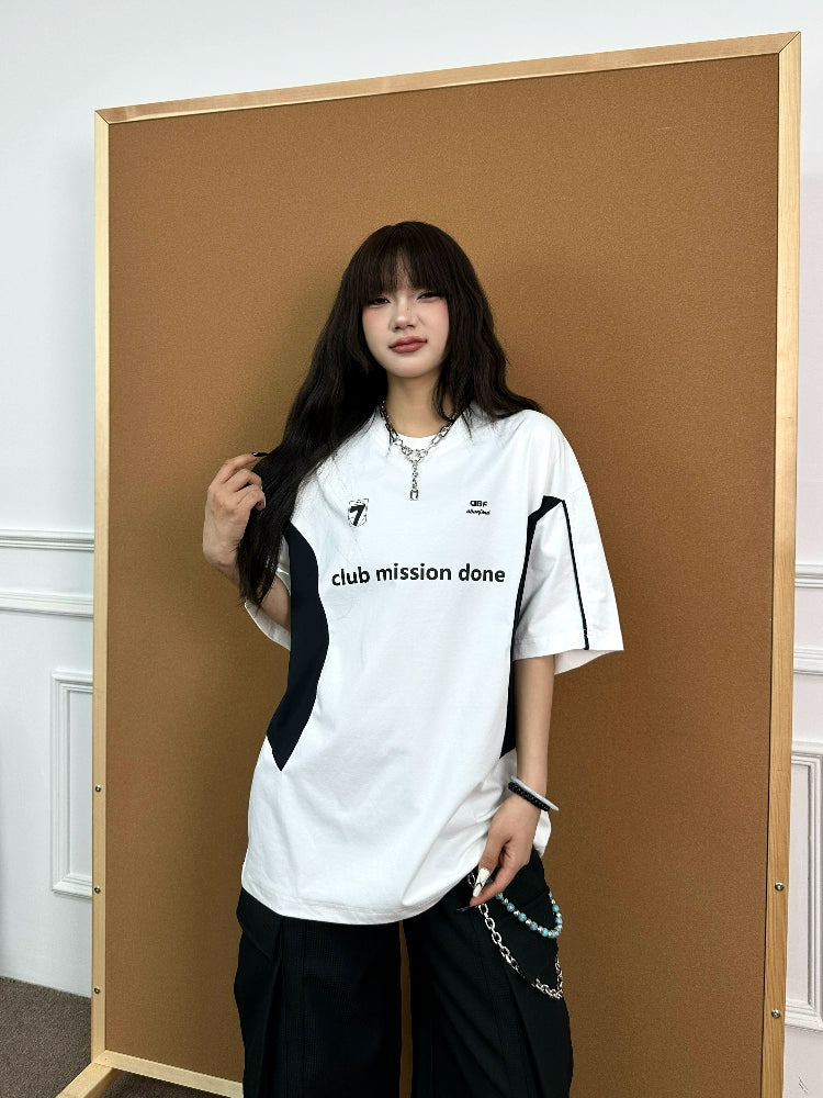 BeOurRule Cool Quick Drying American Badge Splicing Loose Tee
