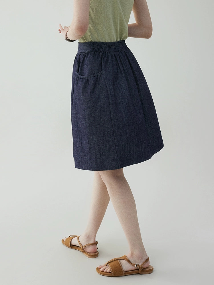 VOOE Retro Medium-length Denim A-shaped Skirt