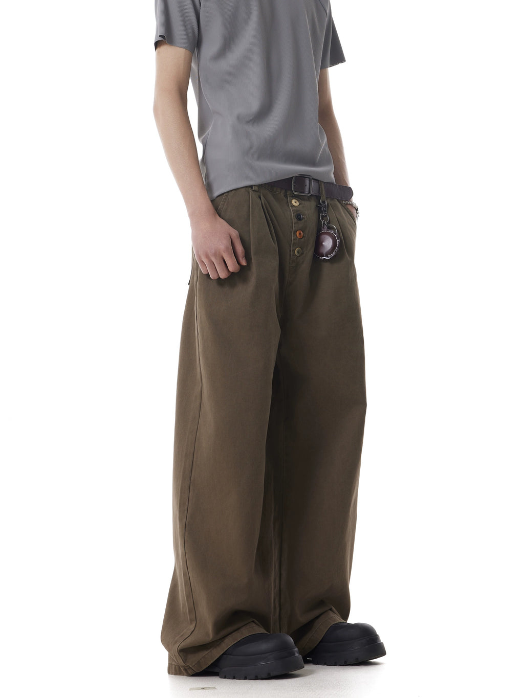 "Clearance"BTSG Niche Color Breasted Design Wide-leg Slacks
