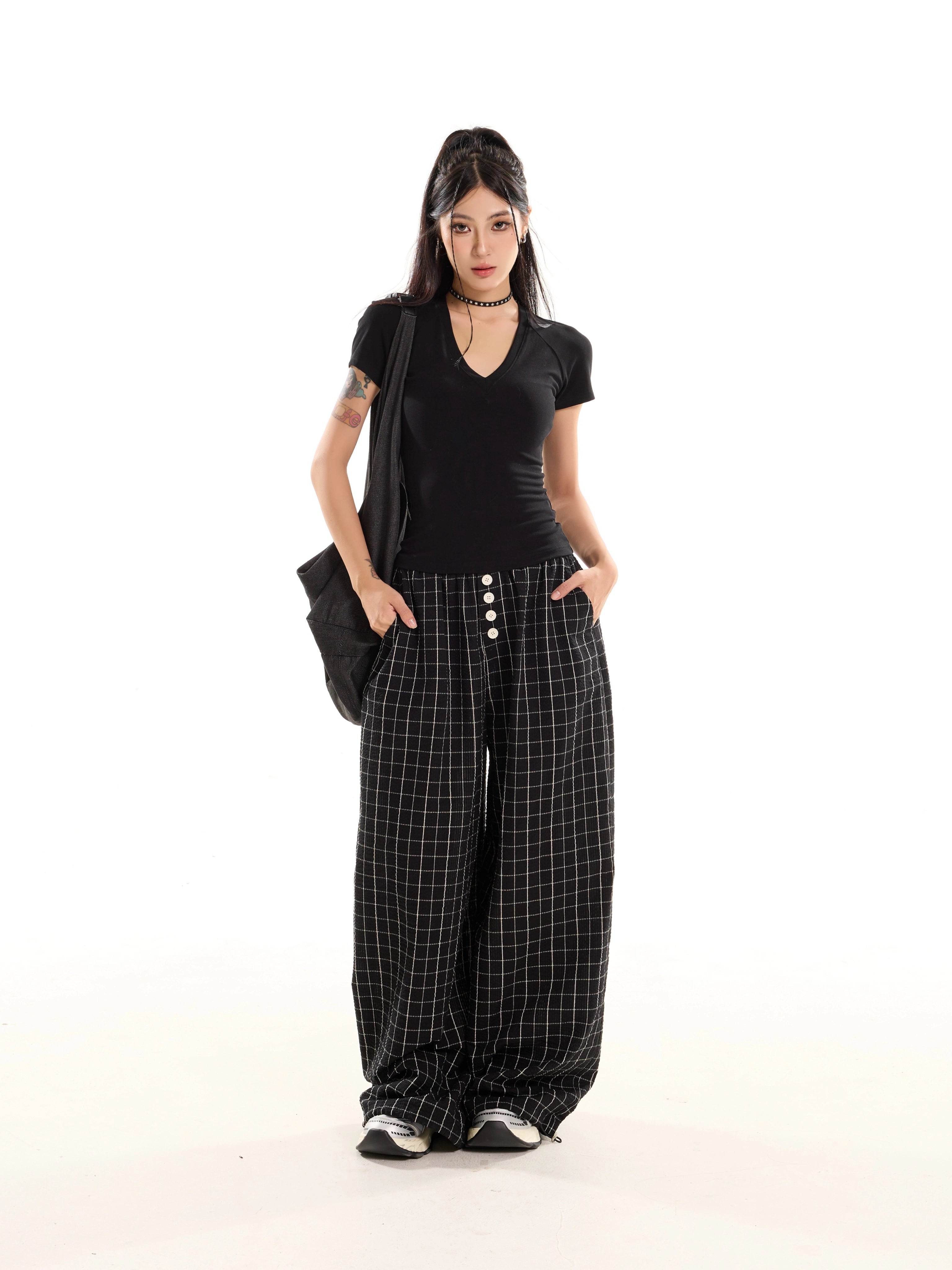 Zero Plaid Loose Lazy Wind Straight Casual Pants