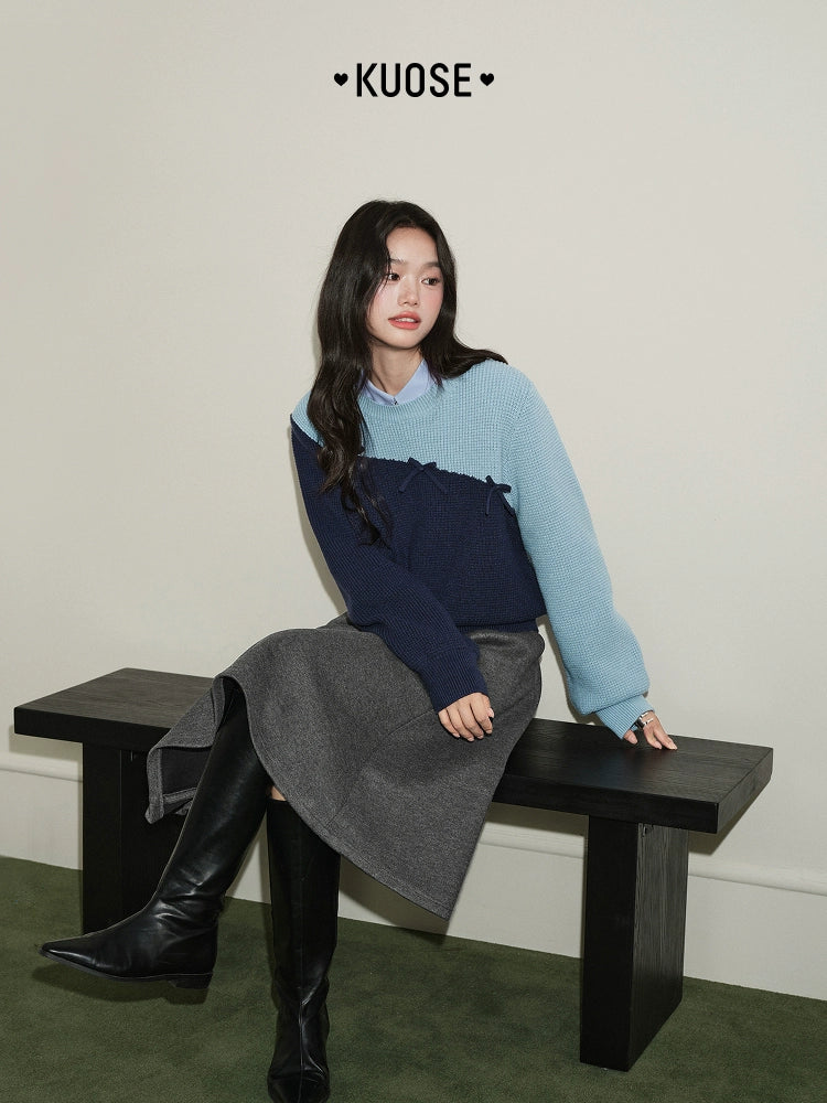 Kuose Color-blocking Long-sleeved Sweater Knit