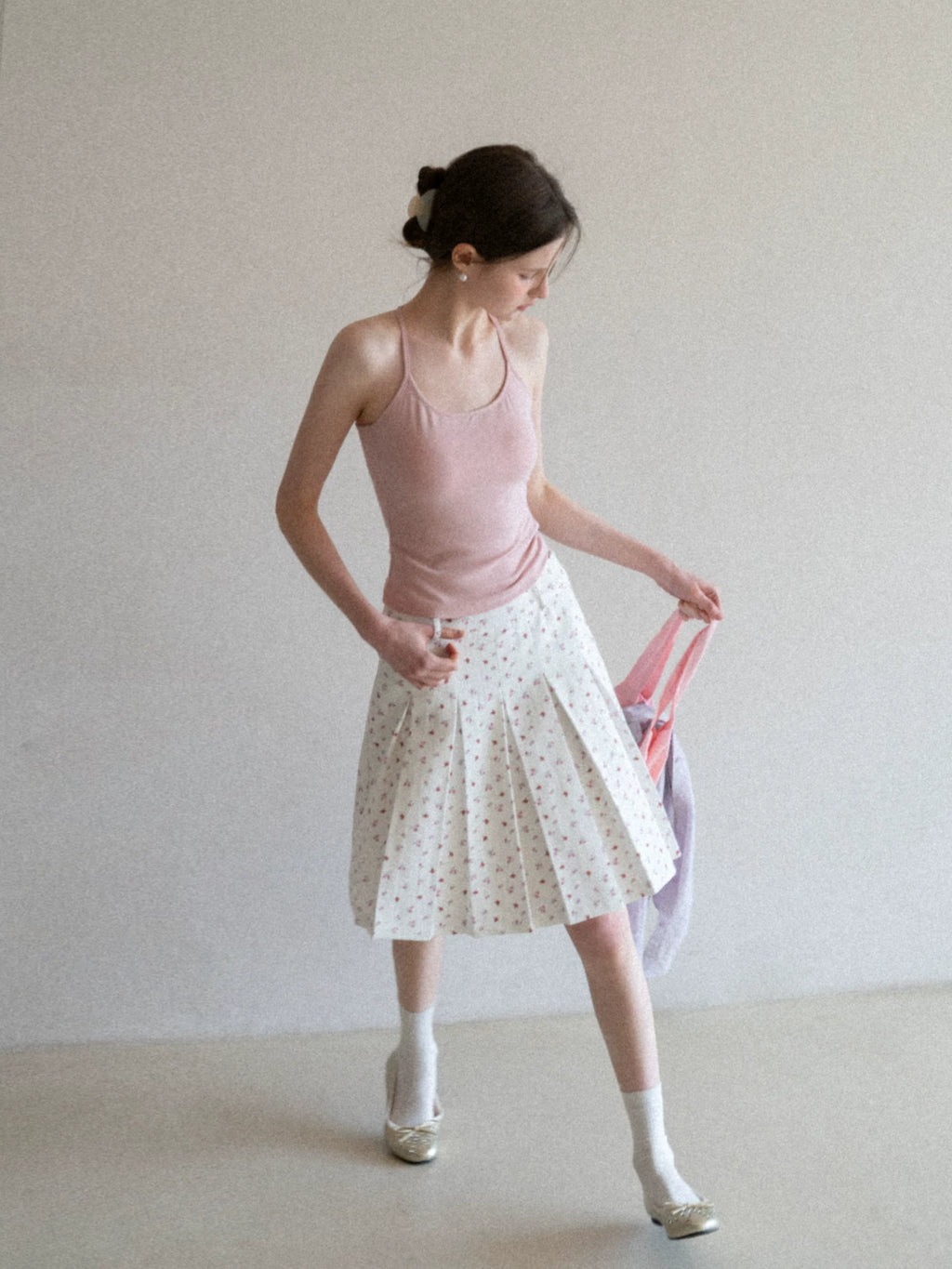 EGGKA High-waisted Retro Floral Pleated Skirt