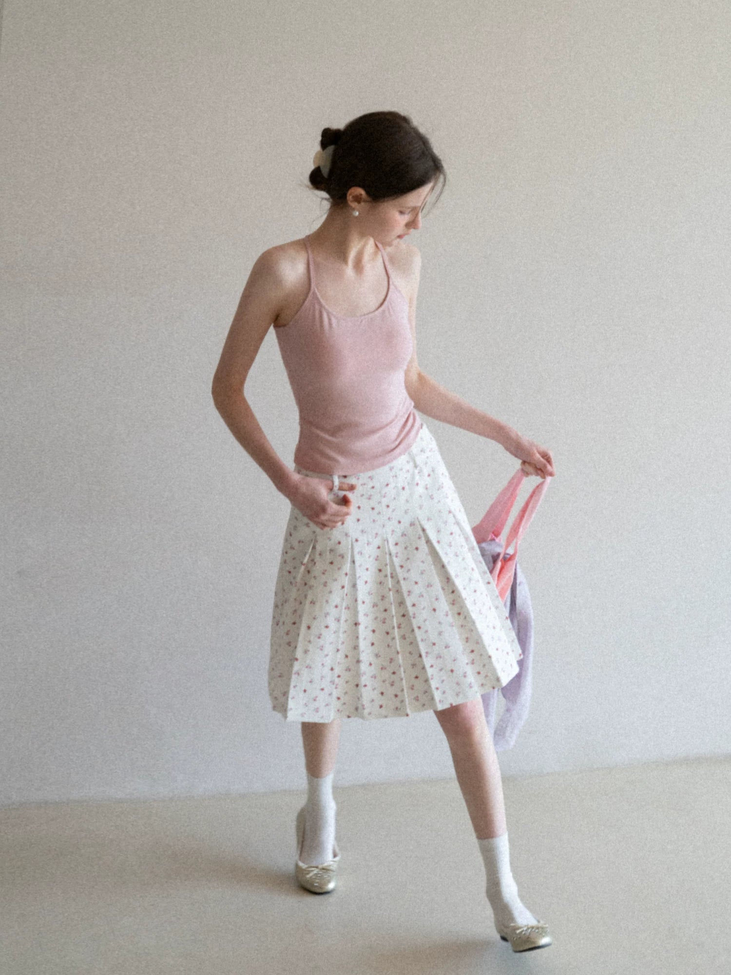EGGKA High-waisted Retro Floral Pleated Skirt