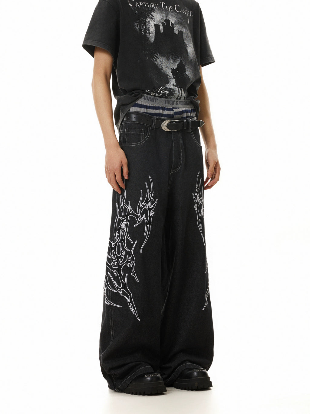 BTSG Totem-embroidered Wide-leg Jeans