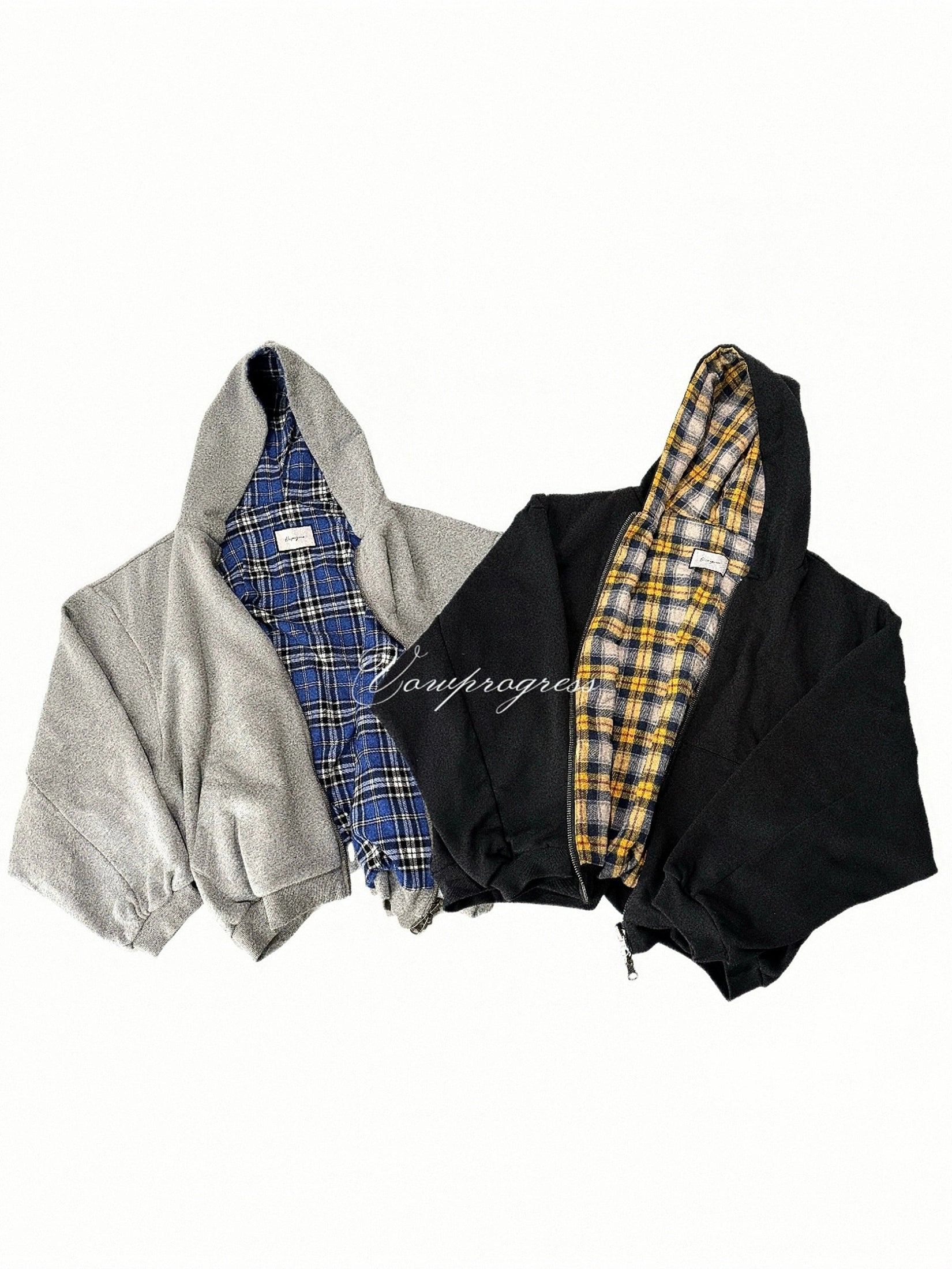 VOWPROGRESS Plaid Double-sided Zipper Silhouette Jacket