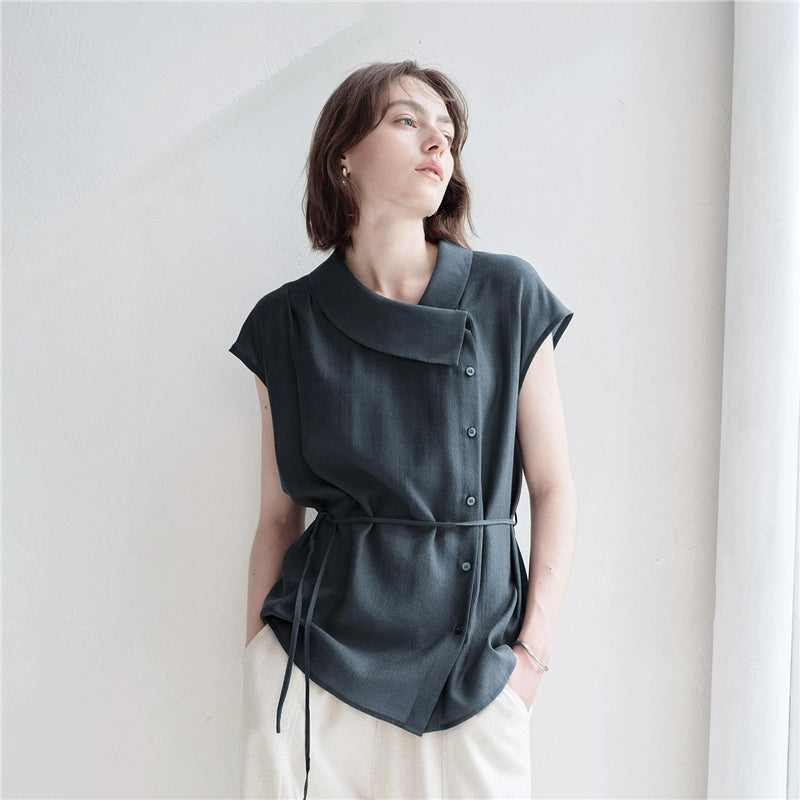 Giordano Lapel-neck Strappy-sleeved Shirt