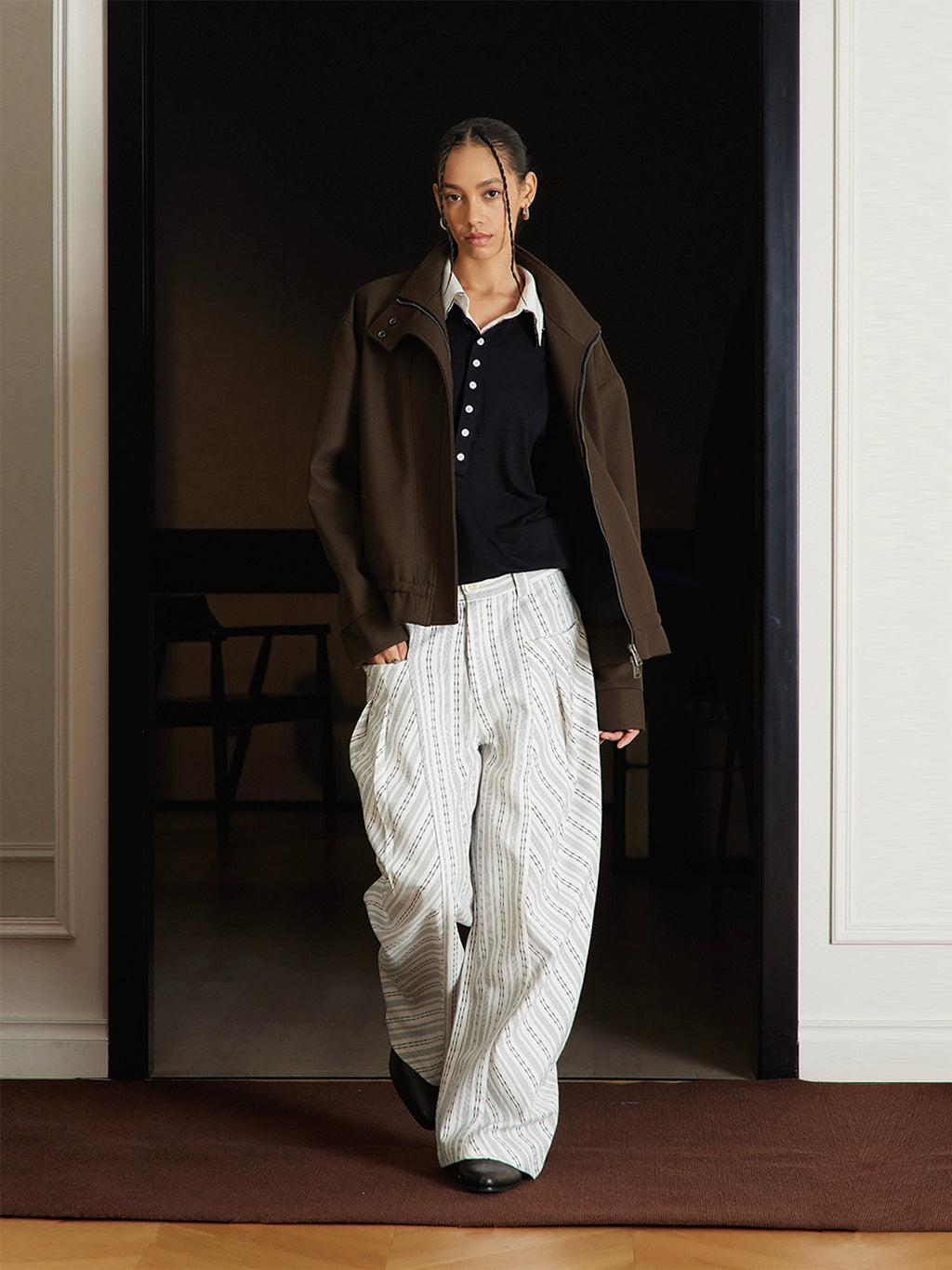 TZ Killer Versatile Loose Striped Pleated Trousers