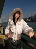 EAHO Fur Collar Hooded Babes Short Cotton Dress