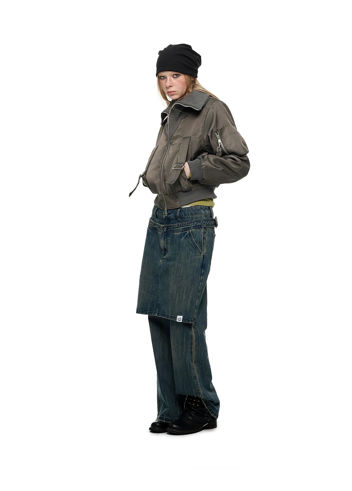 JIKOO Retro Fake Two-piece Skinny Jeans