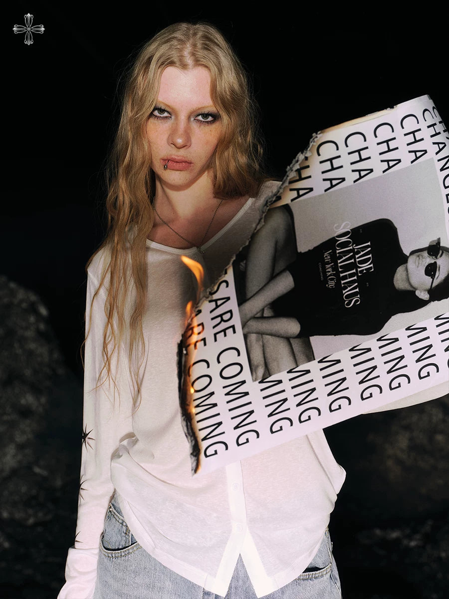 SMILEDDD Micro Transparent Loose Casual Long Sleeve