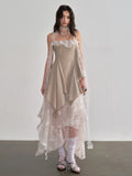 JNYLON Irregular Embroidery Splicing Layered Suspender Skirt