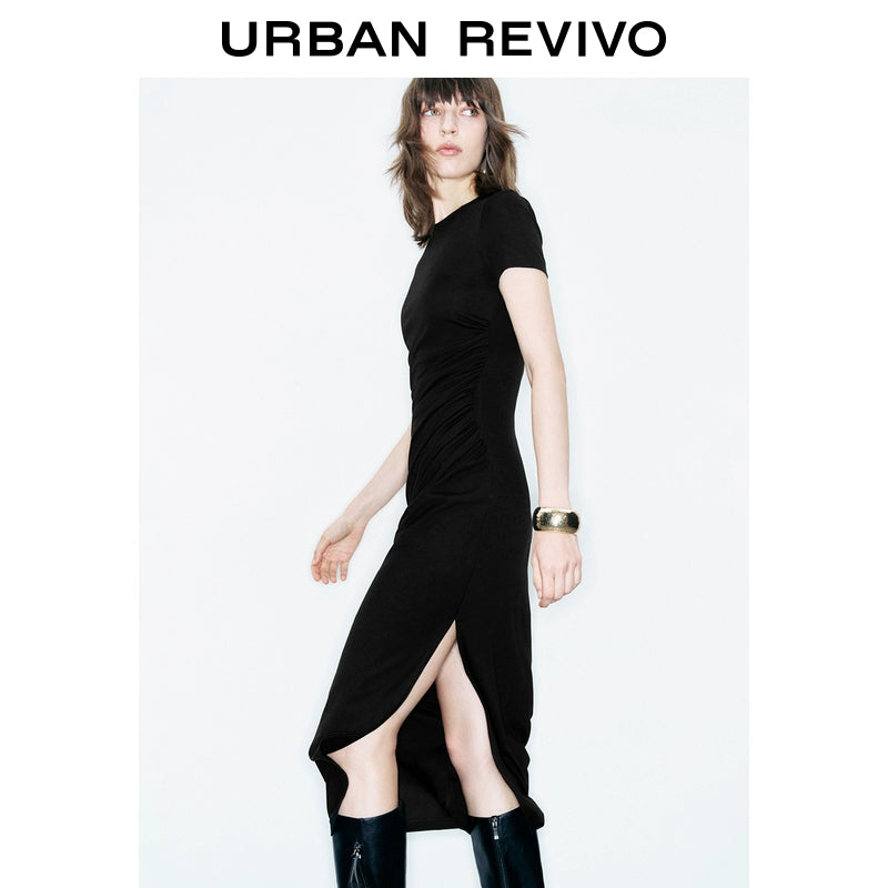 URBAN REVIVO Temperament Pleated Waist Thin Dress