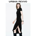 URBAN REVIVO Temperament Pleated Waist Thin Dress