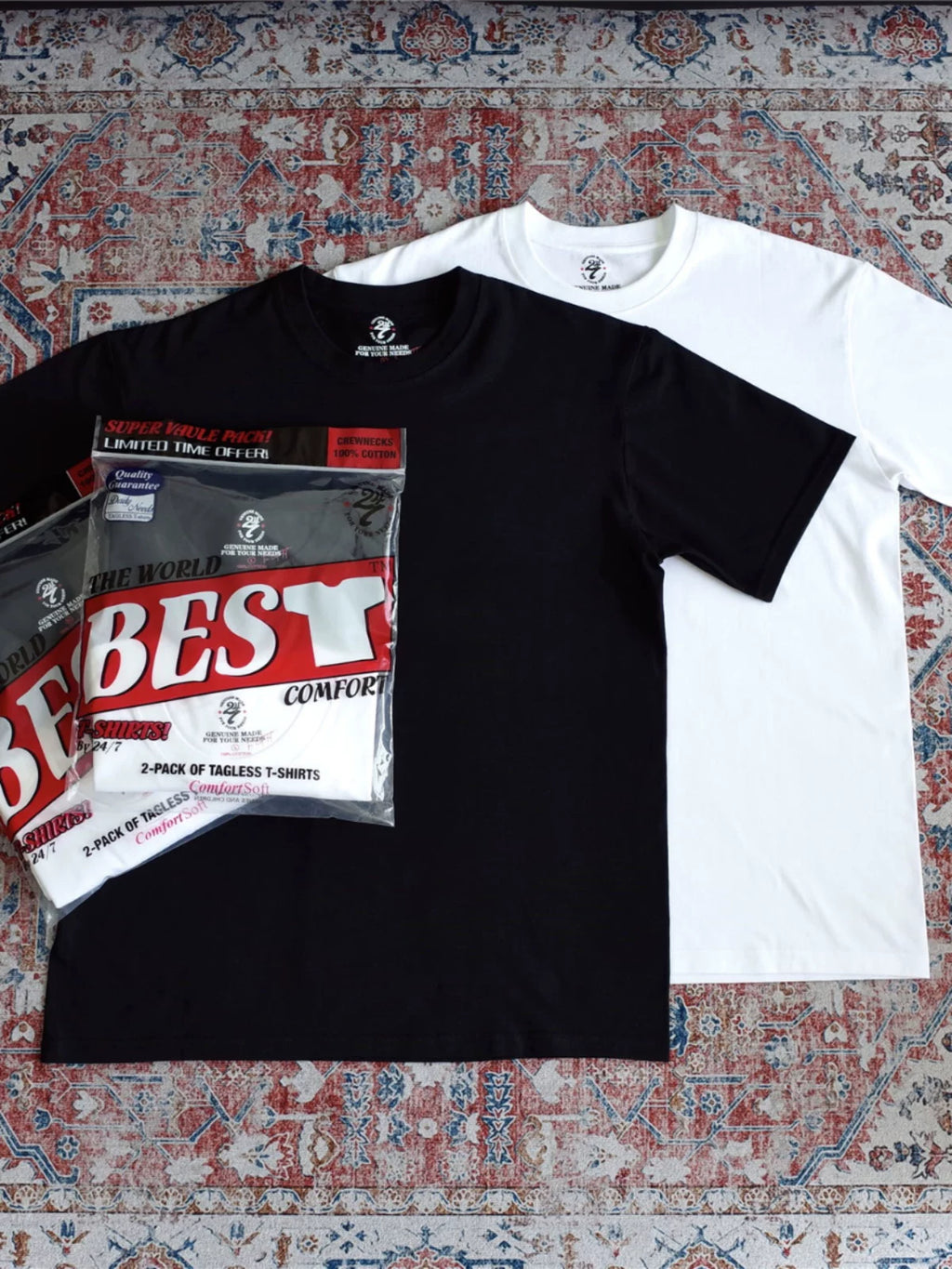 SWFI Pure Cotton Black and White Set (one Pack of Two Pieces) Short-sleeved T-shirt