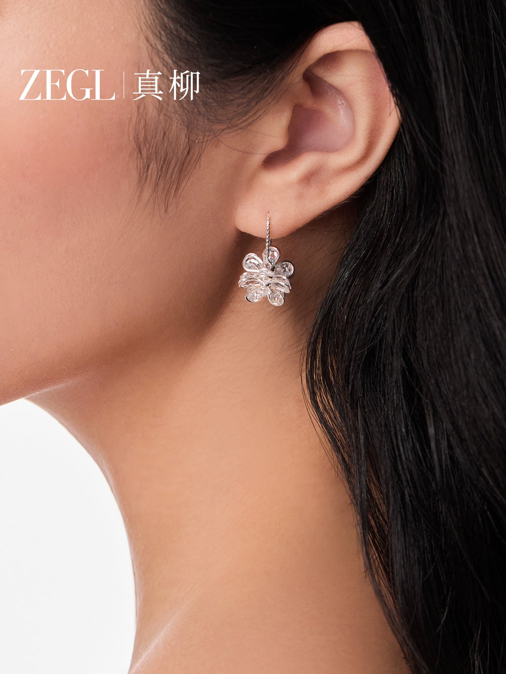 ZEGL Real Willow Flash Zirconium Flower Earrings
