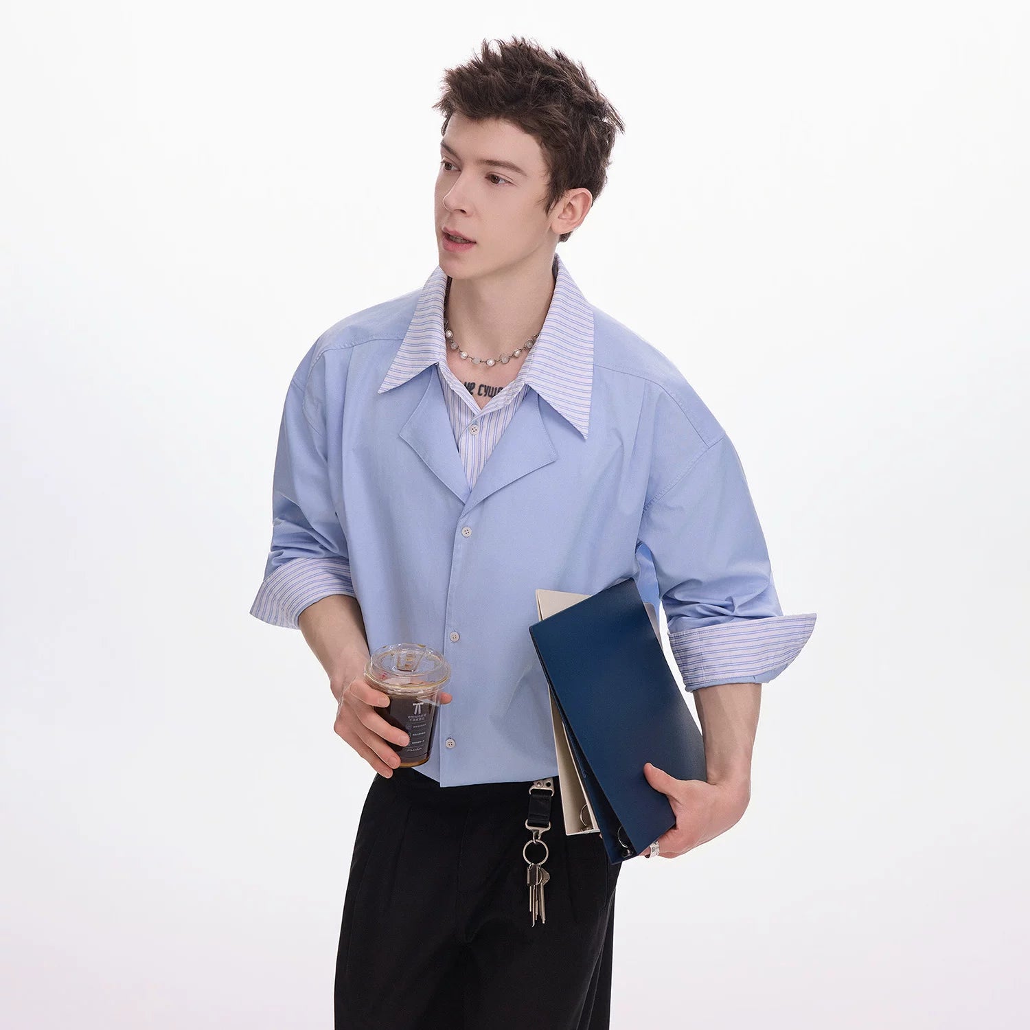 CHOR Fake Two-piece Lapel Spliced Striped Shirt