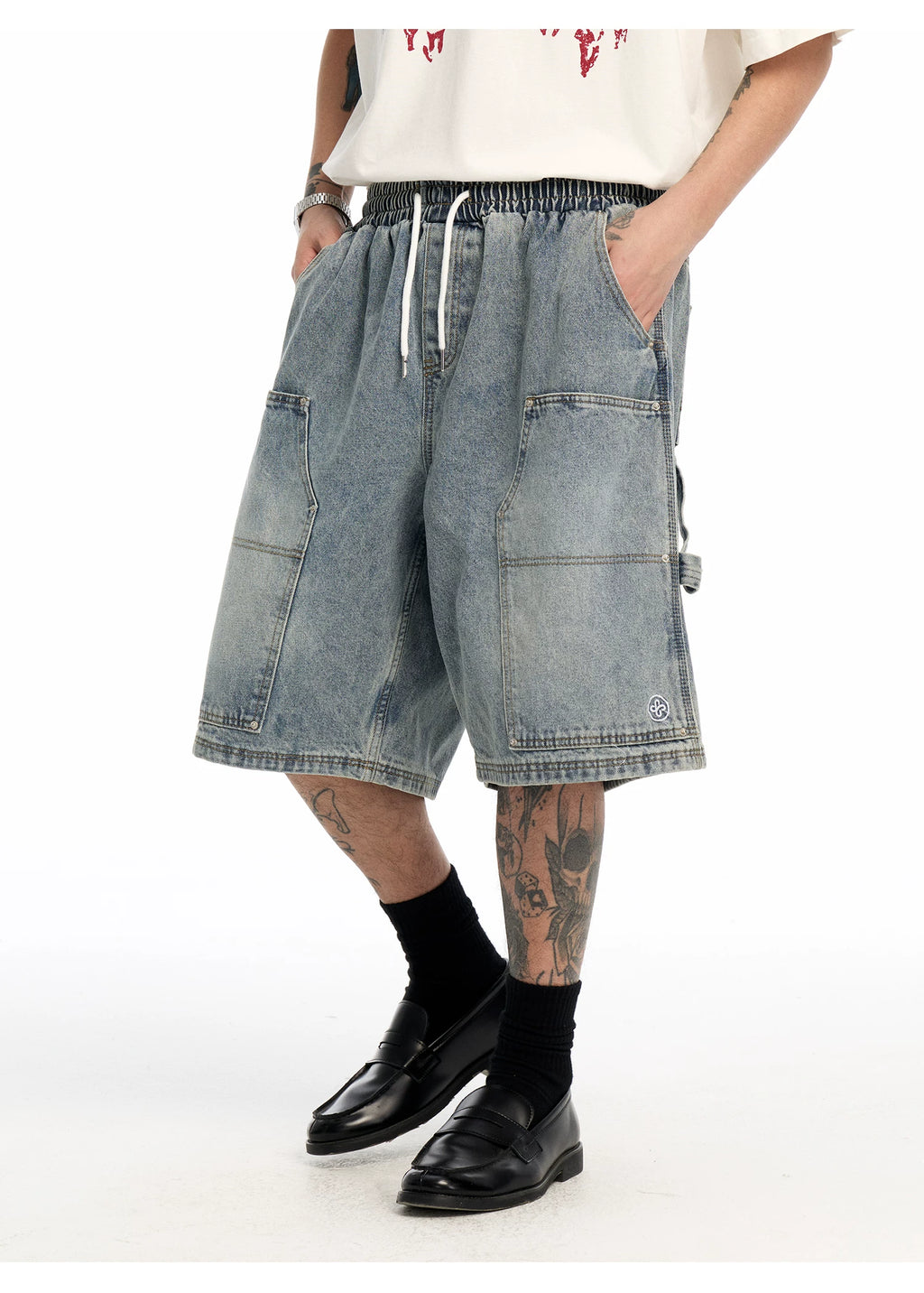 CoosRetro Vintage Wide Leg Denim Shorts