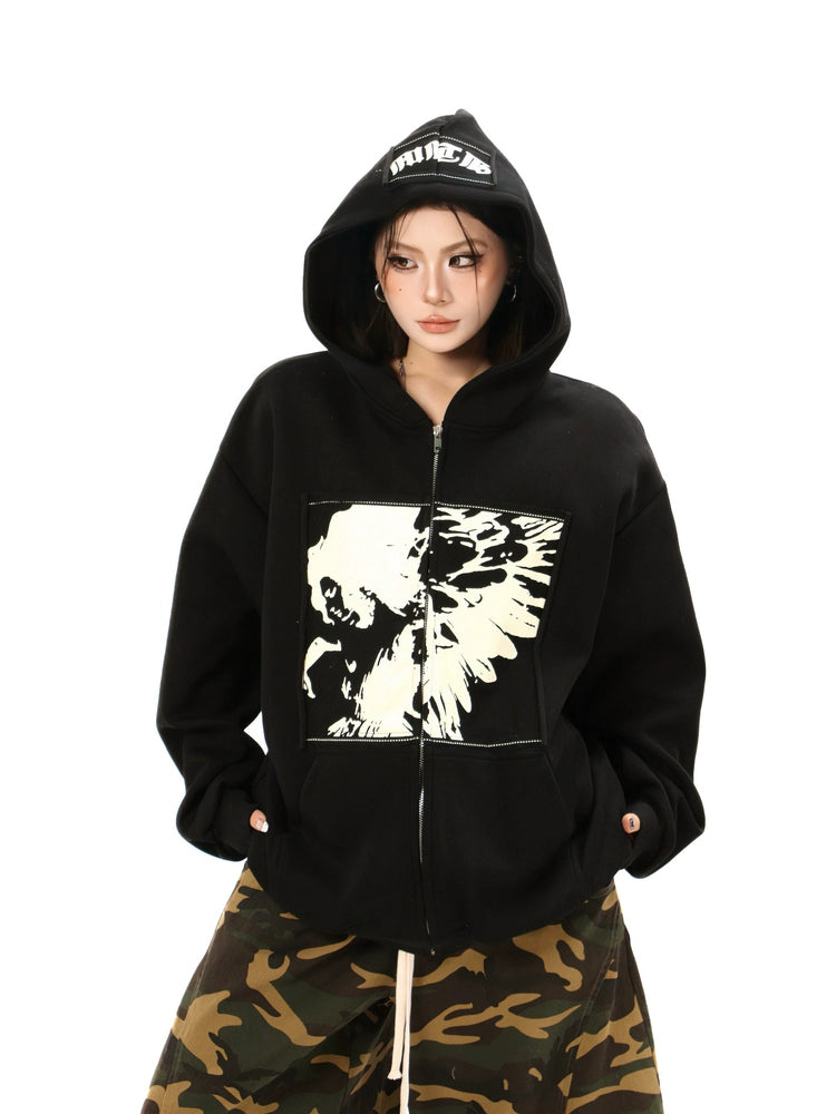 Kenvibe Vintage Anime Printed Loose Hooded Cardigan Jacket