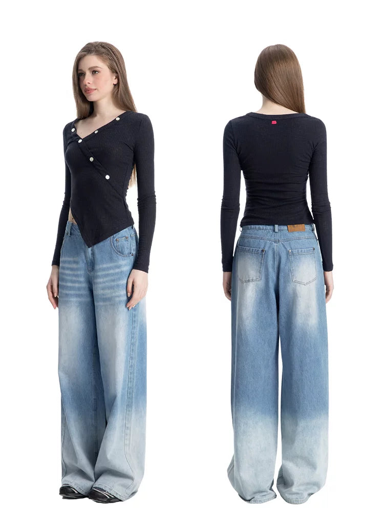 ABMY V-neck Irregular Slim-fit Versatile Knitted Top