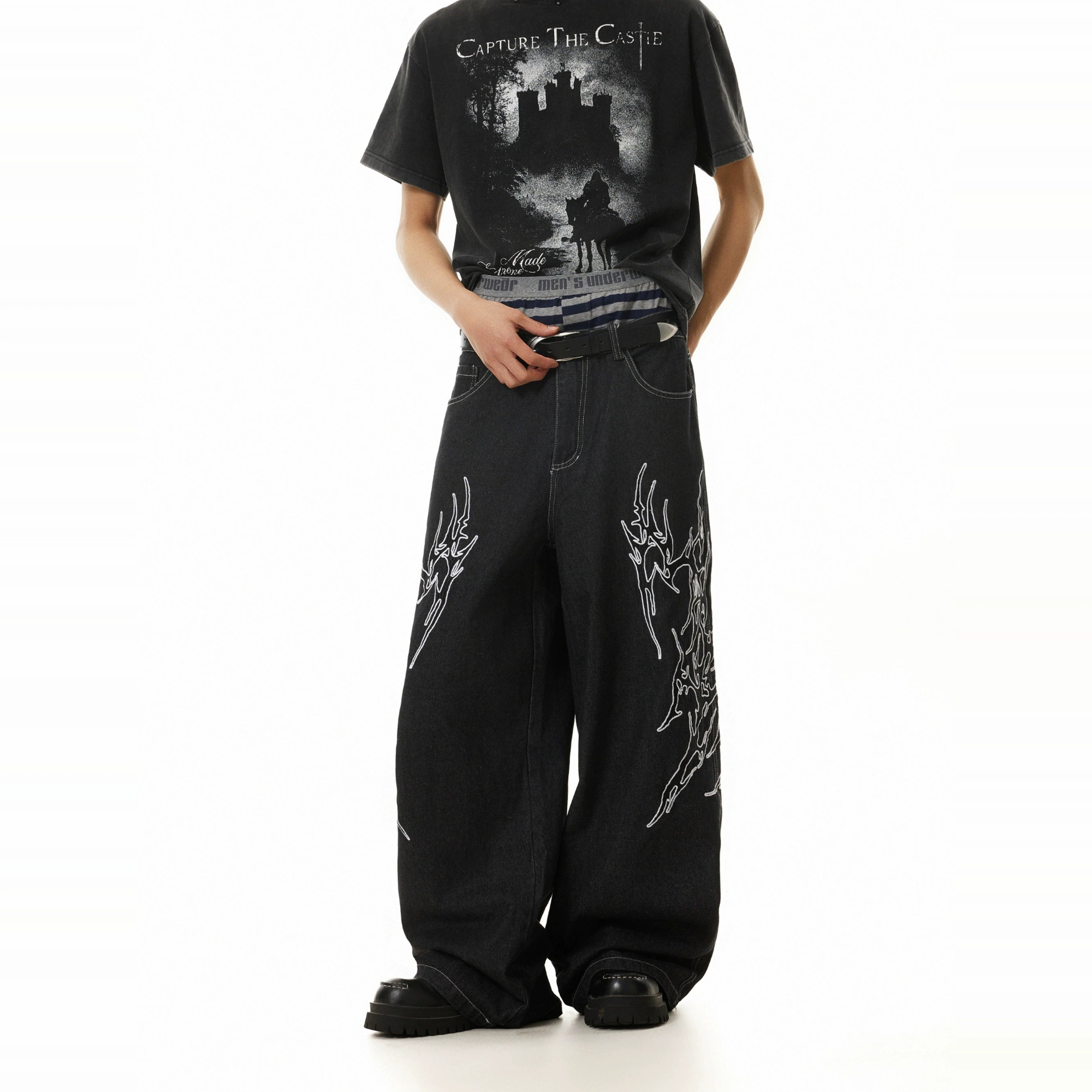 BTSG Totem-embroidered Wide-leg Jeans