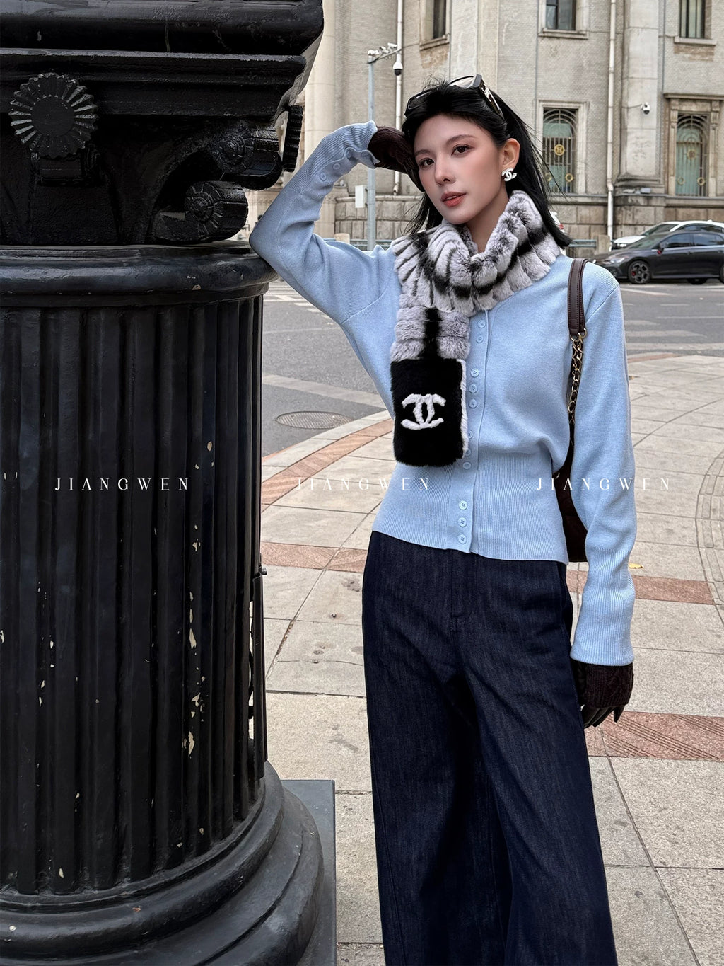 Jiang Wen V-neck Waist and Thin Knitted Cardigan