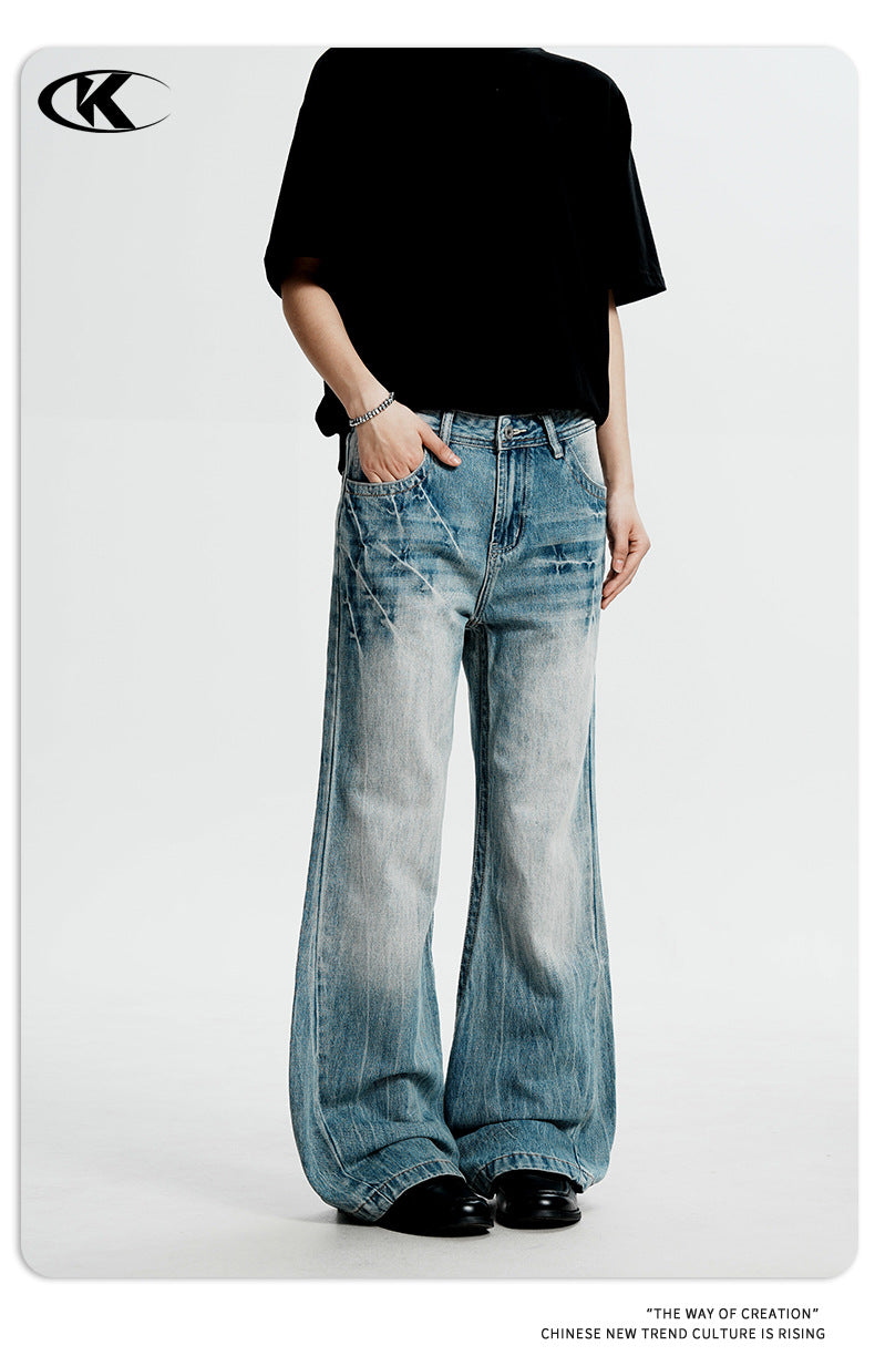 11KN Retro Lightning Pattern Slim Jeans