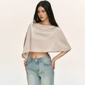 Anna Aneae Satin Slanted Shoulder Slim One-word Collar Short Tee
