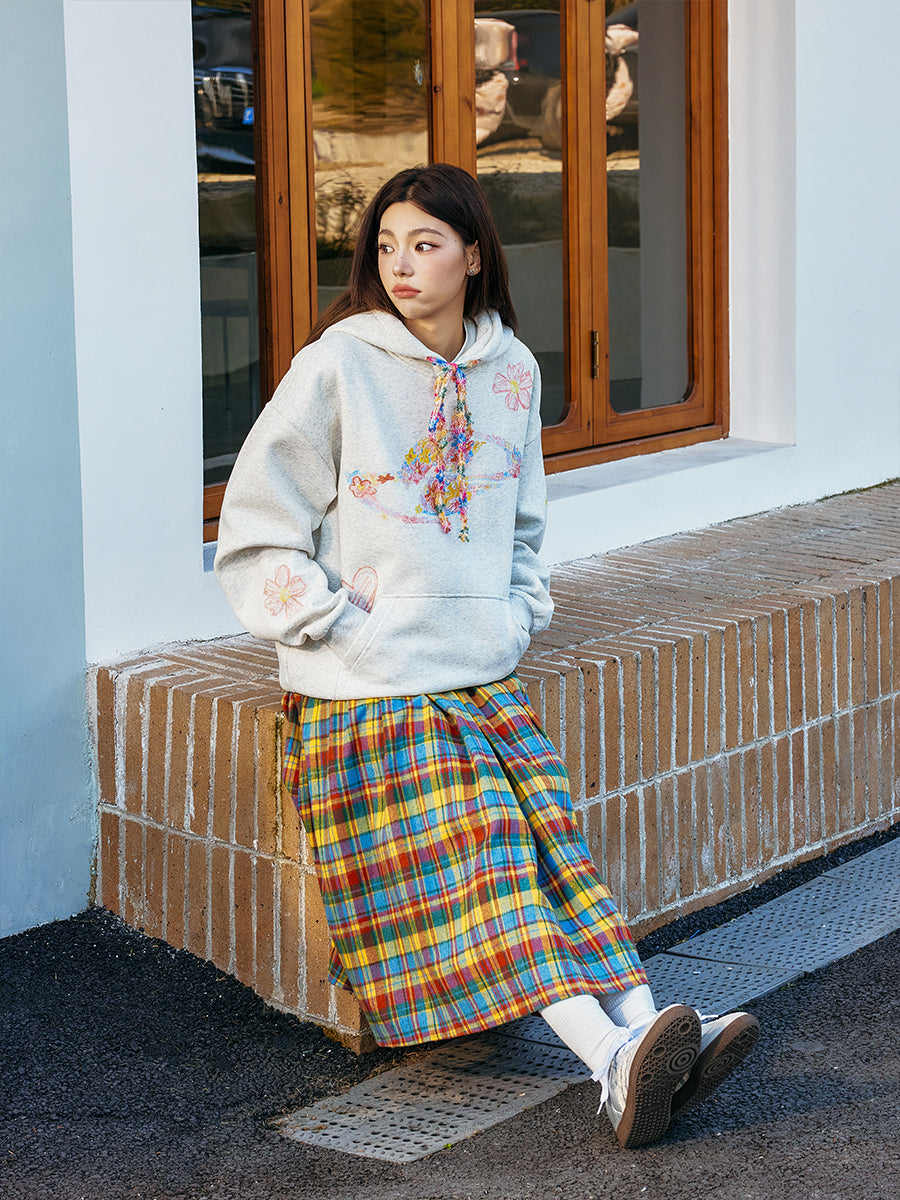 Harshandcruel crayon flower colored plush drawstring sweater