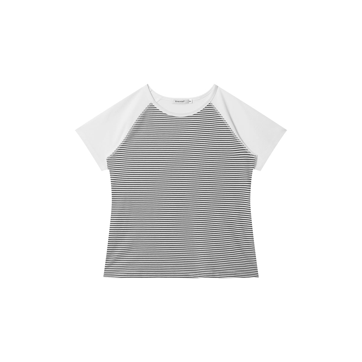 FUNKYFUN Pinstripe Contrasting Patchwork Shoulder Tee