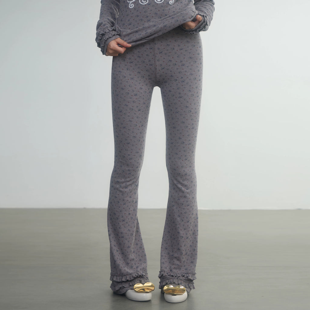 In Two Twos German Velvet Micro-flared Leggings Floral Trousers