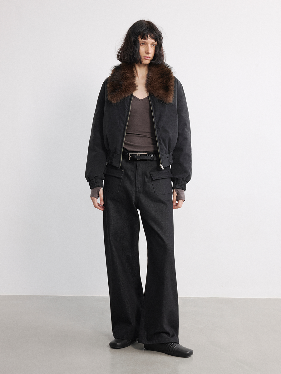 JCAESAR WOMEN Fur Collar Made Old Down Short Jacket