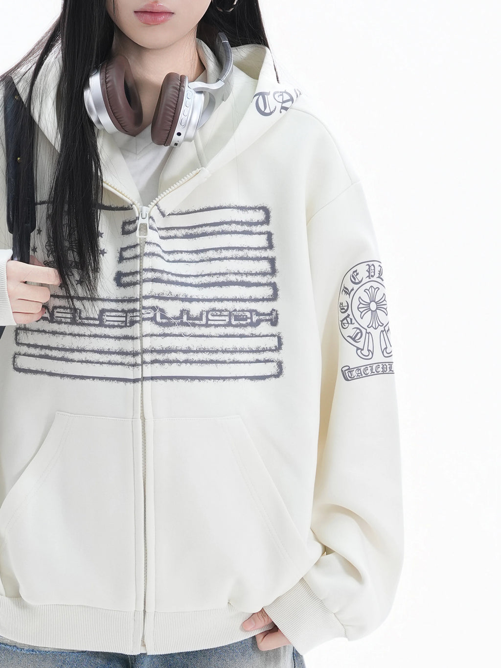 Zuocisankon Oversize Flag Print Jacket